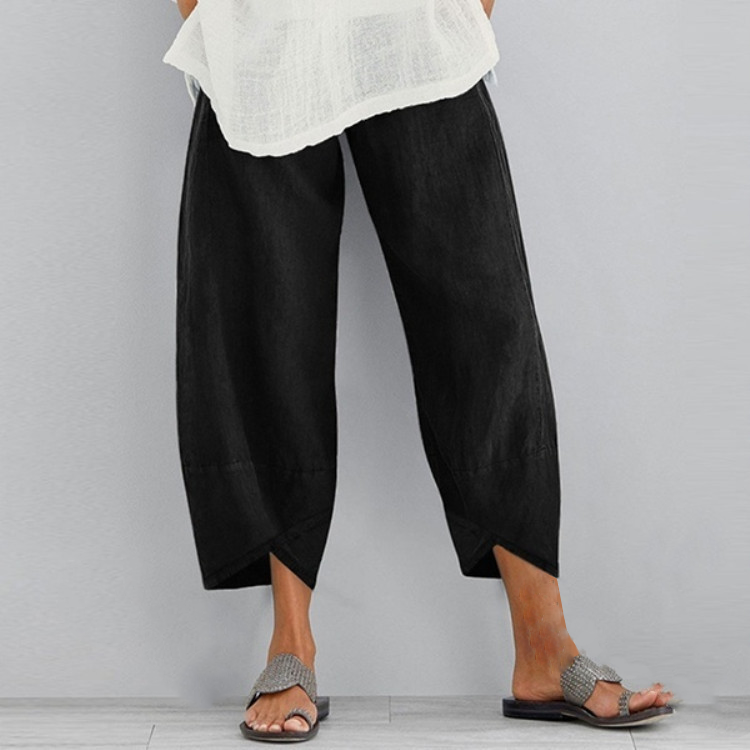 Black Summer stylish and comfortable cotton women's trousers, soft loose and breathable