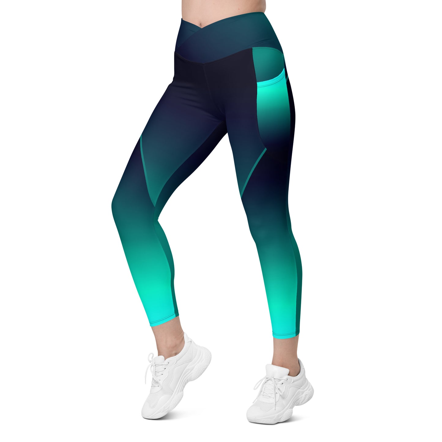 Gillian Grace Recycled Crossover Leggings with Pockets Ocean