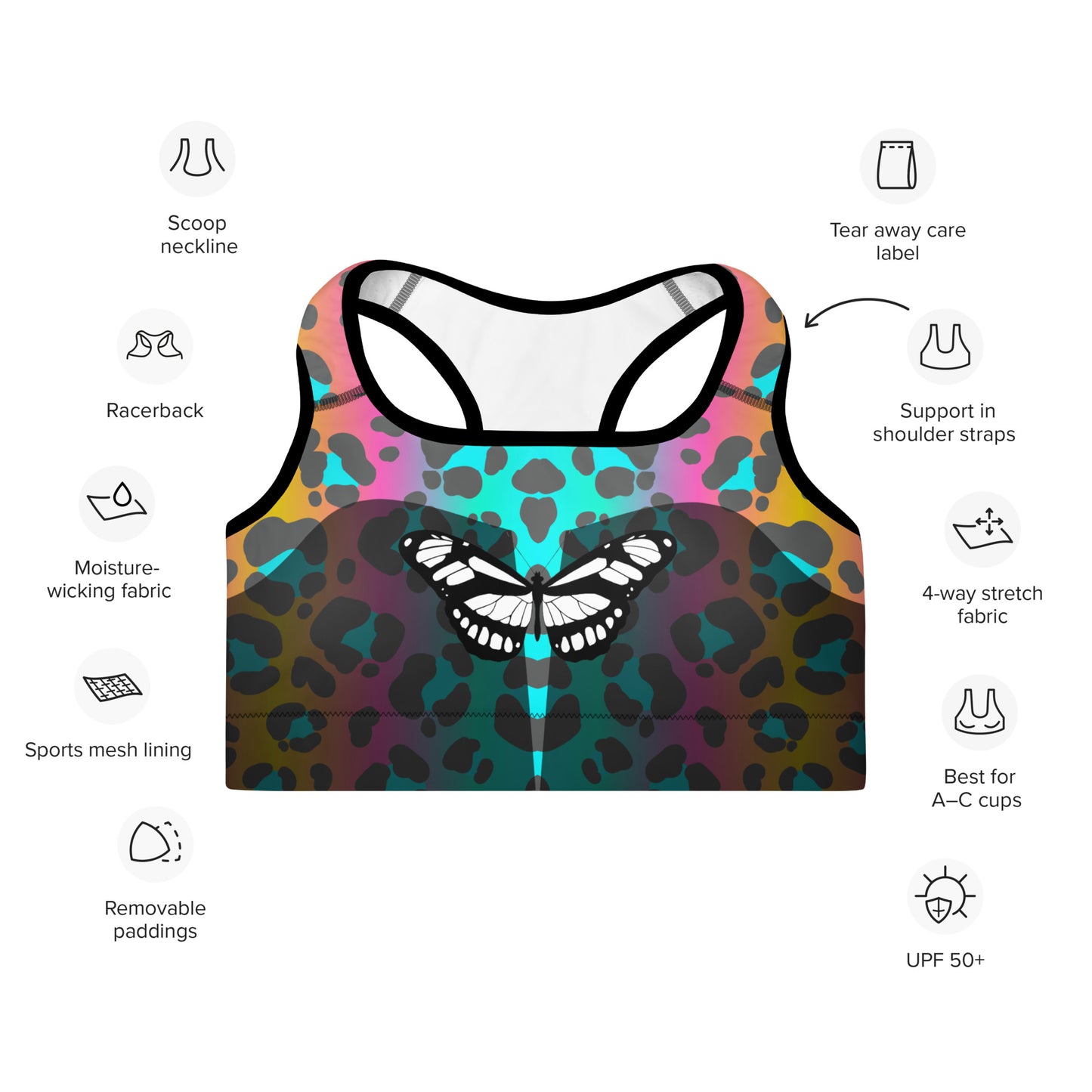 matching Set Butterfly High Waisted Leggings & Padded Sports Bra Front