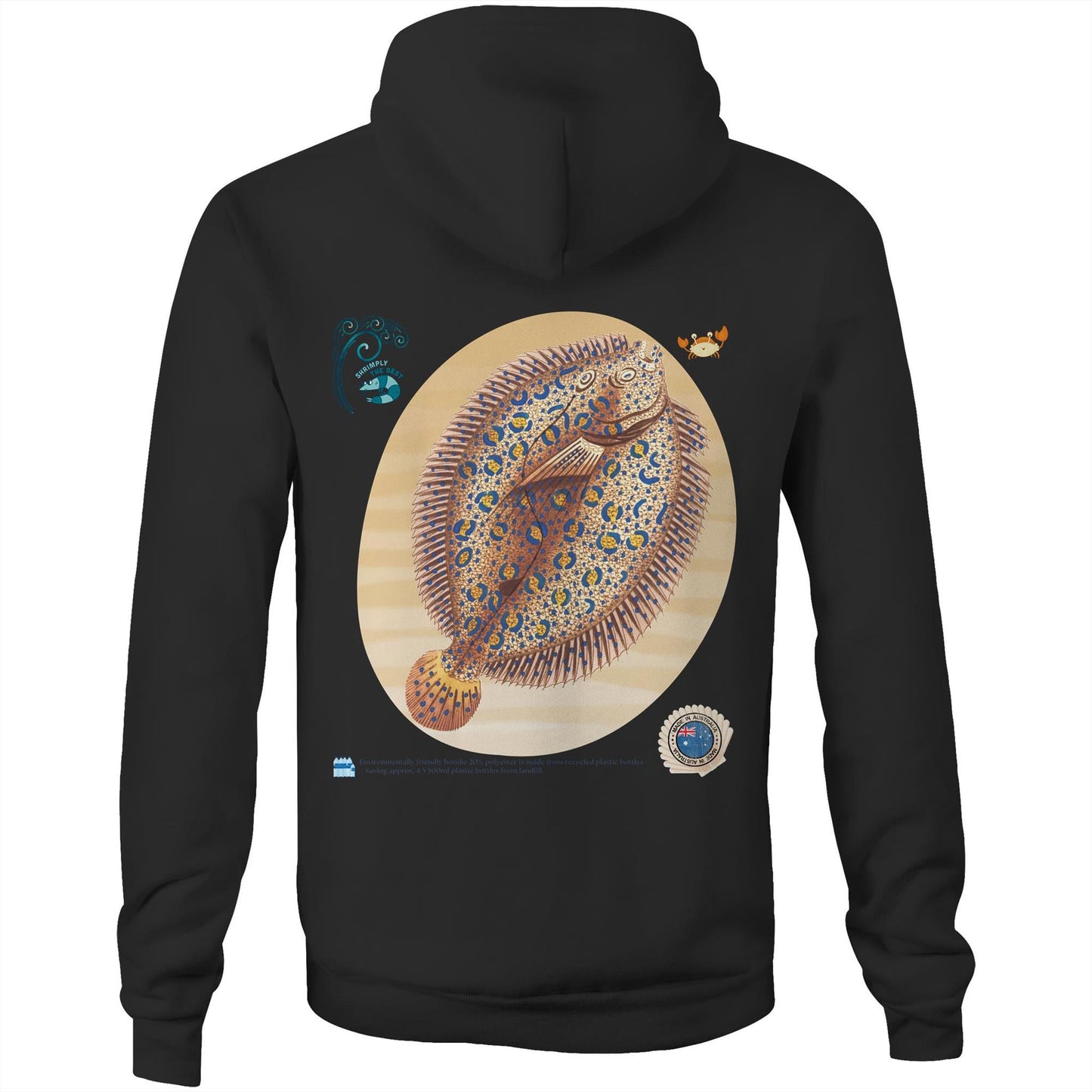 Unisex Eco-Enviro-Friendly and Ethically Sourced Aussie Hoodie Lucky Flounder