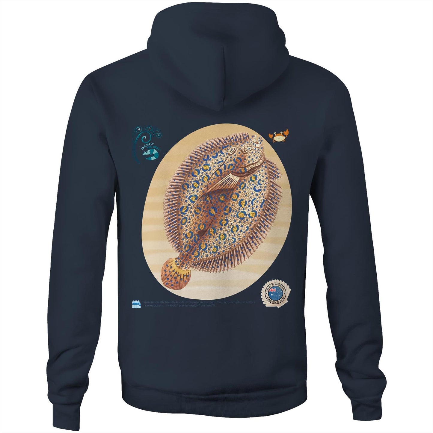 Unisex Eco-Enviro-Friendly and Ethically Sourced Aussie Hoodie Lucky Flounder