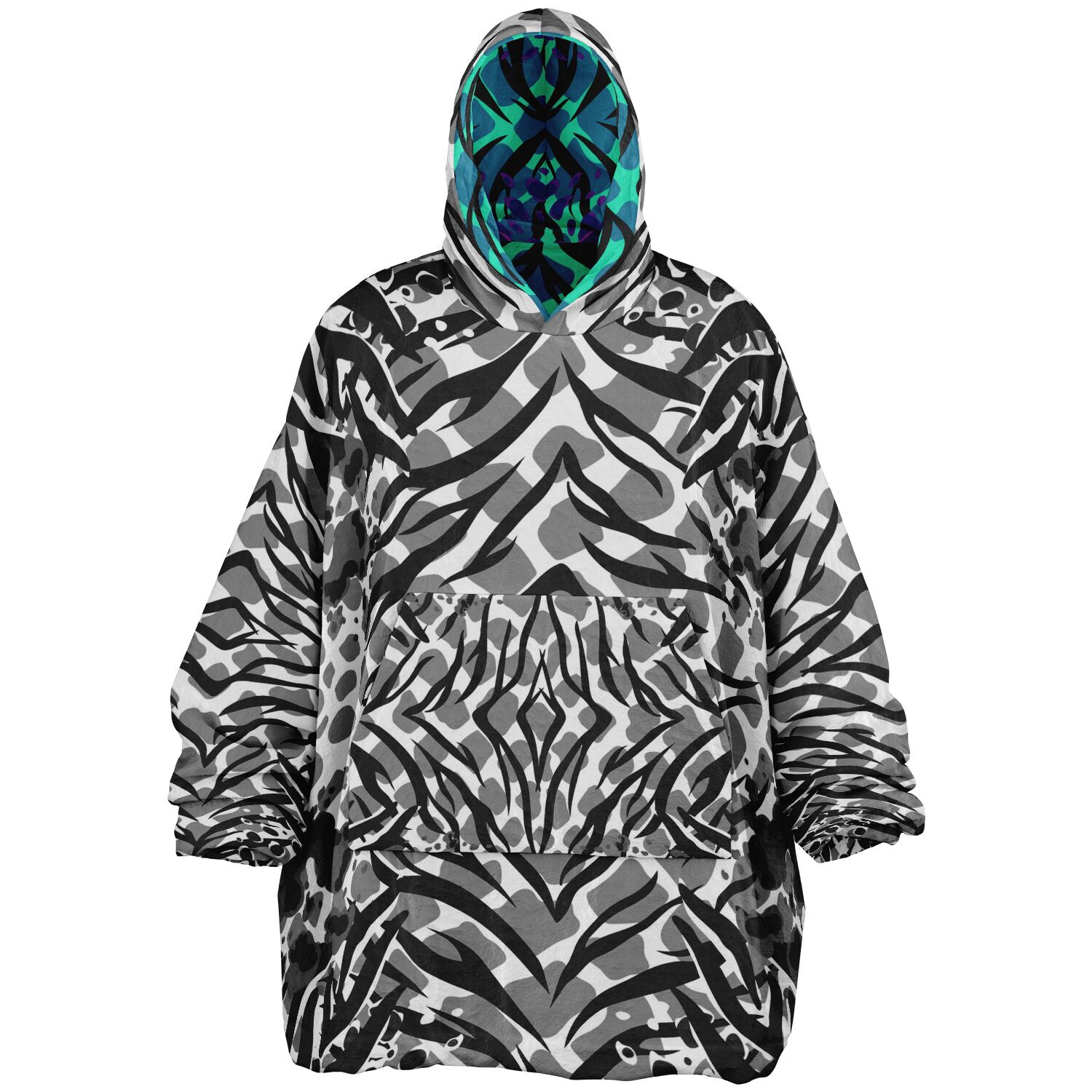 Reversible Snug Hoodie-Oodie Leopard & Tiger Print with Colour one side & Black/White other side-frontR