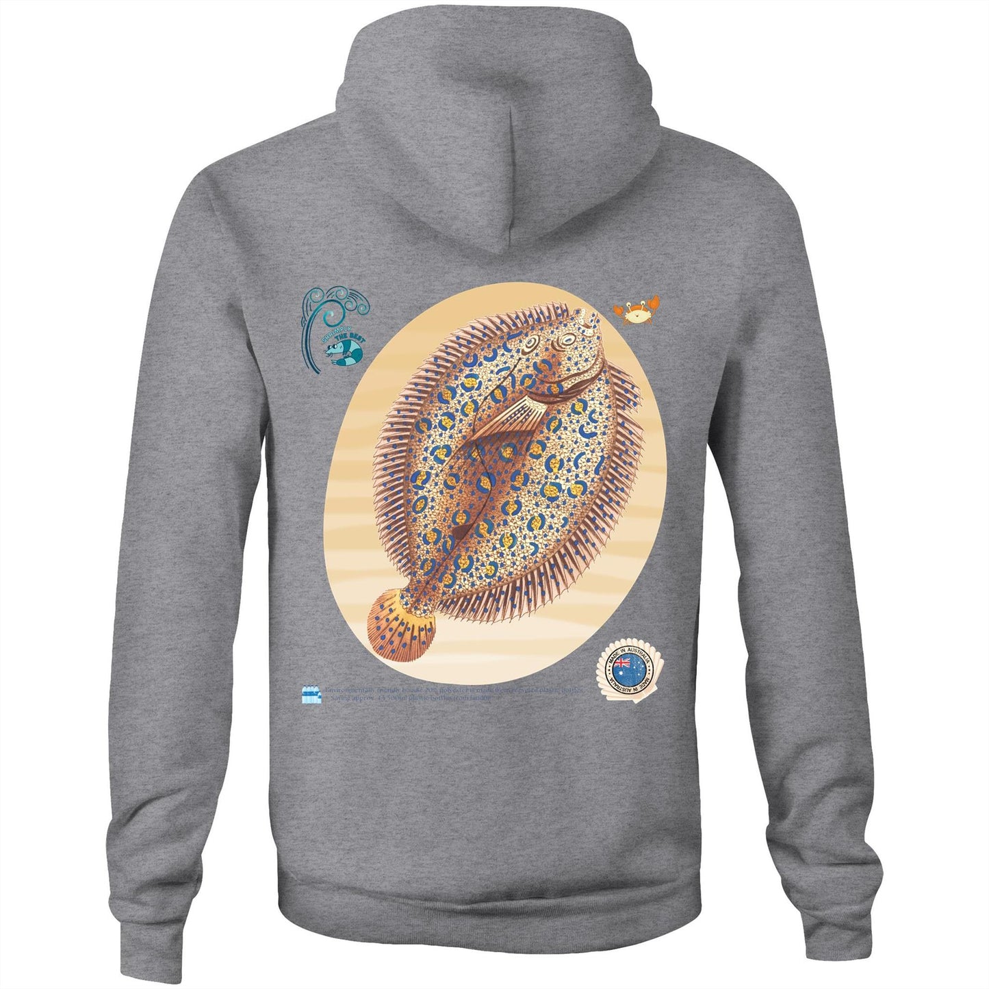 Unisex Eco-Enviro-Friendly and Ethically Sourced Aussie Hoodie Lucky Flounder