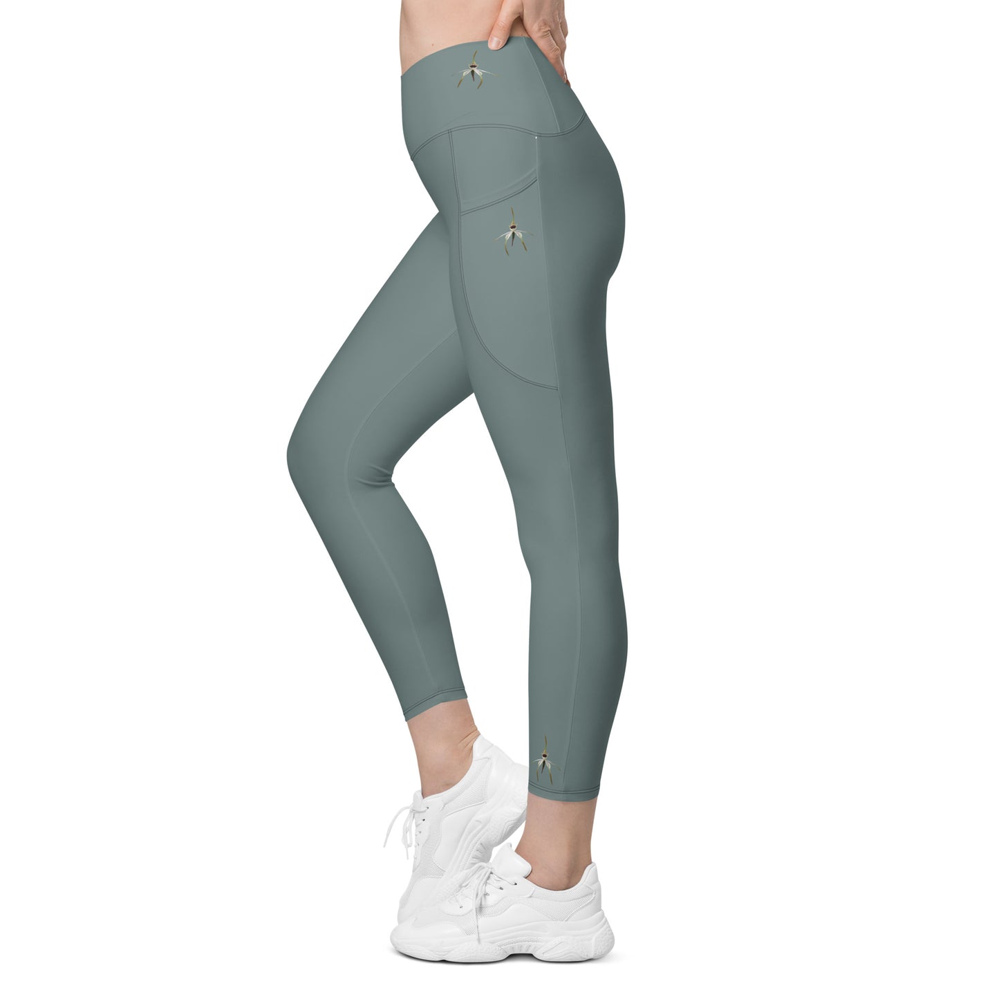 Gillian Grace Recycled Crossover Leggings with Pockets Teal Spider Orchid