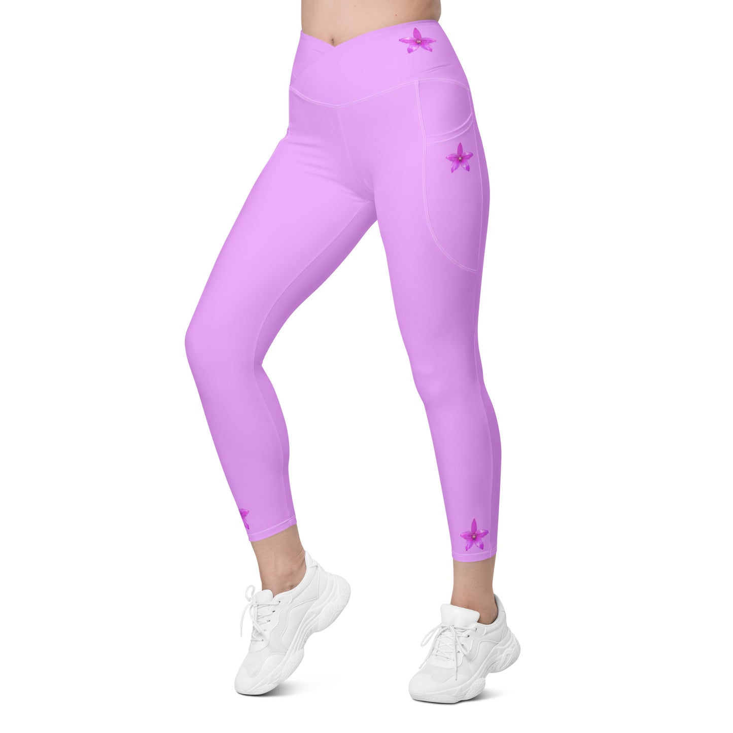 Gillian Grace Recycled Crossover Leggings with Pockets Pink Enamel Orchid