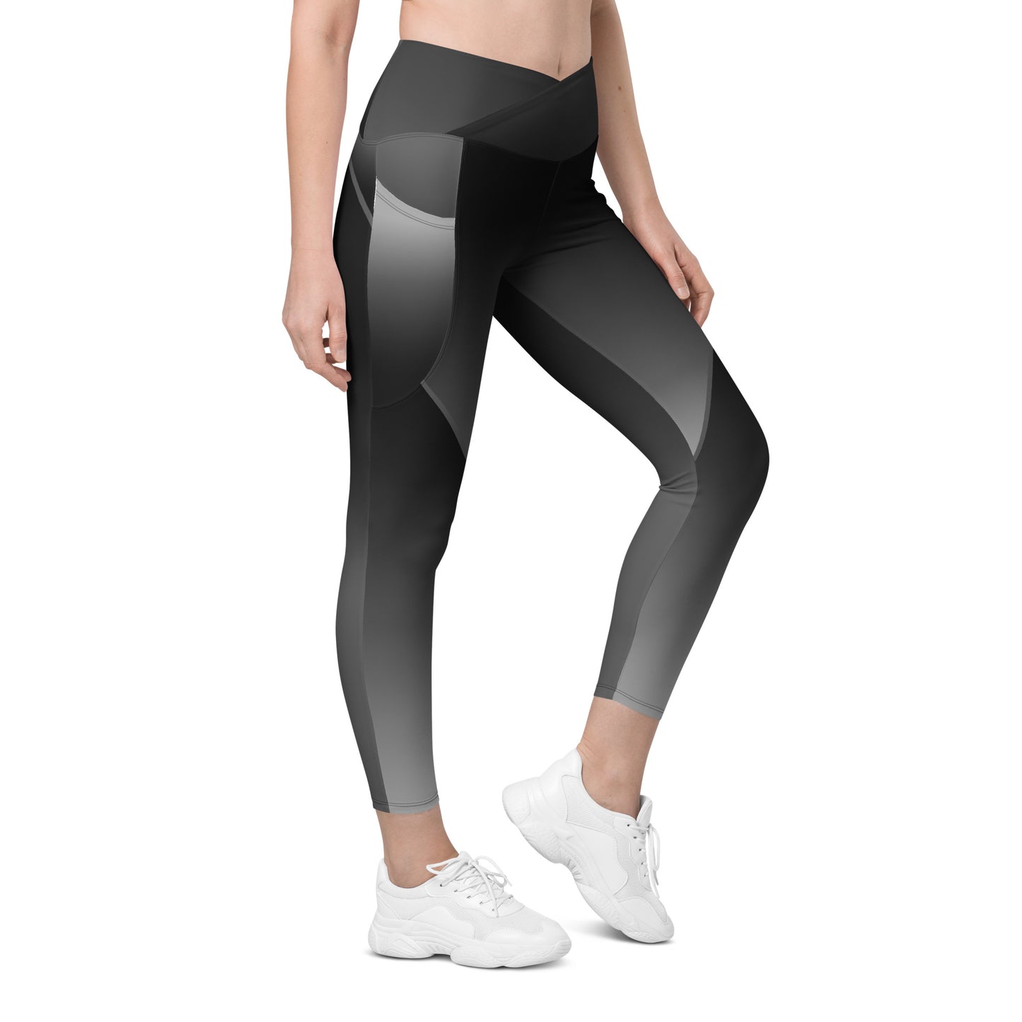 Gillian Grace Recycled Crossover Leggings with Pockets Charcoal