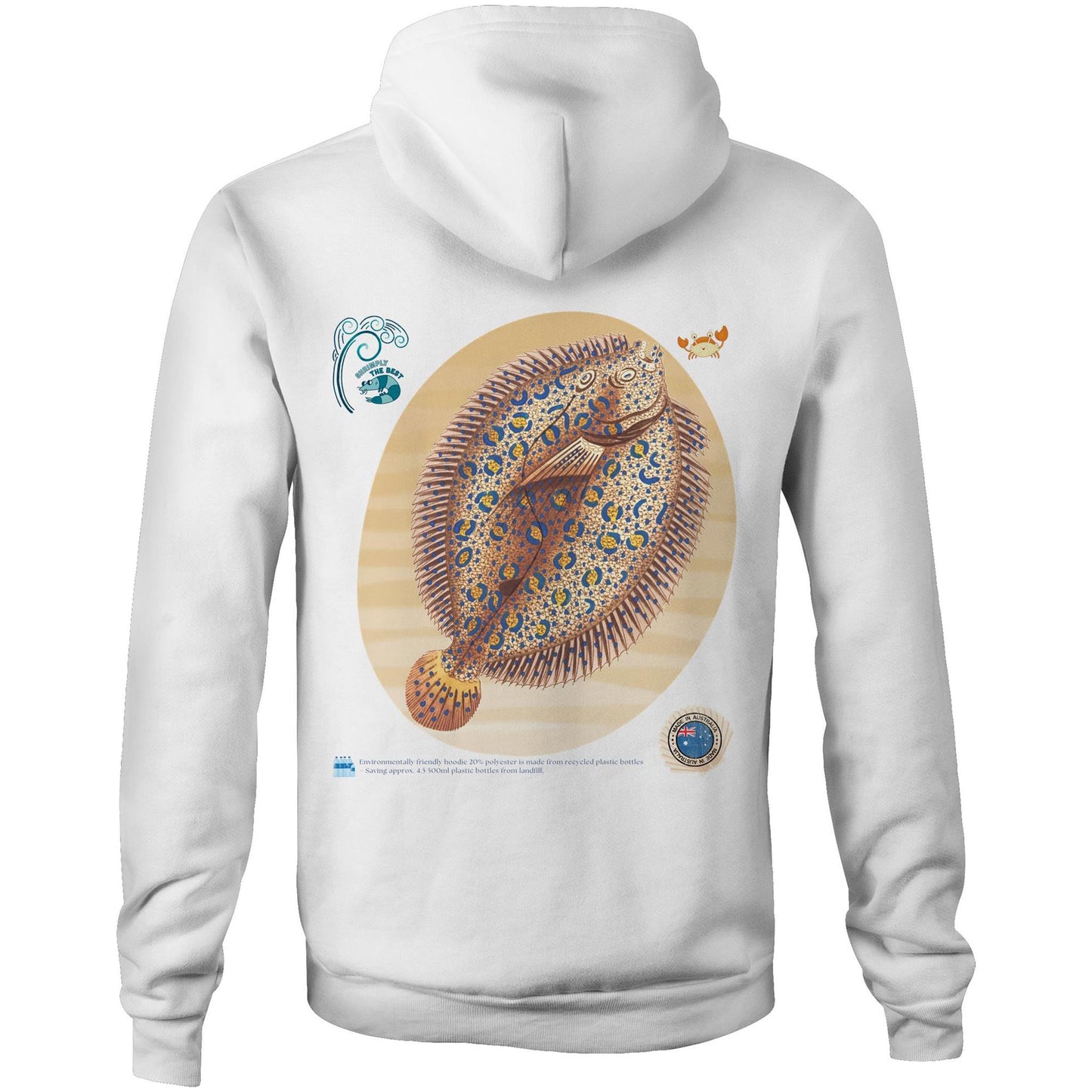 Unisex Eco-Enviro-Friendly and Ethically Sourced Aussie Hoodie Lucky Flounder