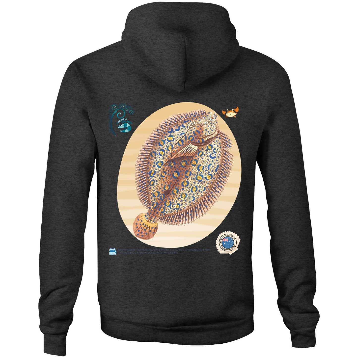 Unisex Eco-Enviro-Friendly and Ethically Sourced Aussie Hoodie Lucky Flounder