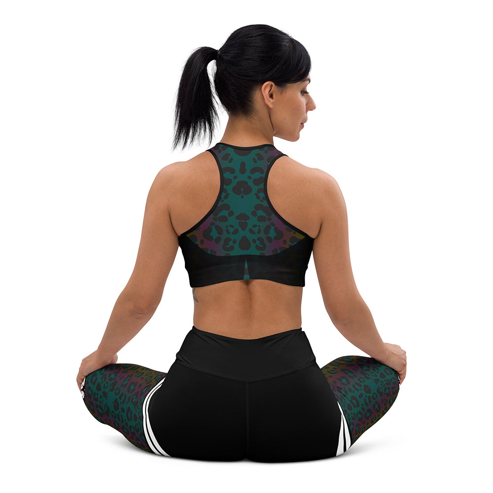 matching Set Dark Butterfly High Waisted Leggings & Sports Bra Sitting Back