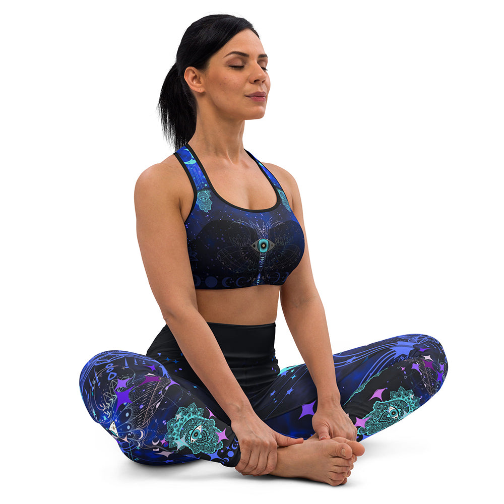 matching Set Lunar High Waisted Leggings & Sports Bra Sitting Front