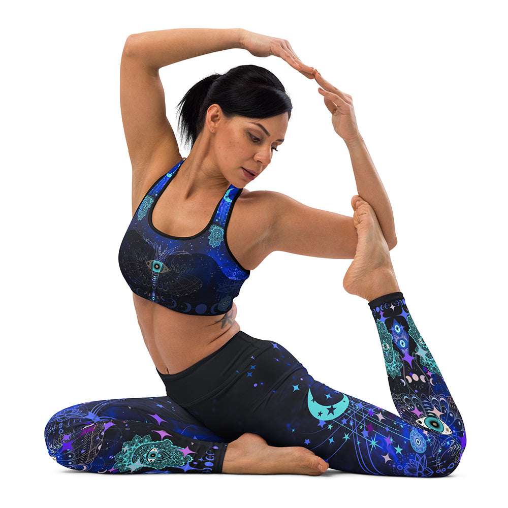 matching Set Lunar High Waisted Leggings & Sports Bra Sitting Pose