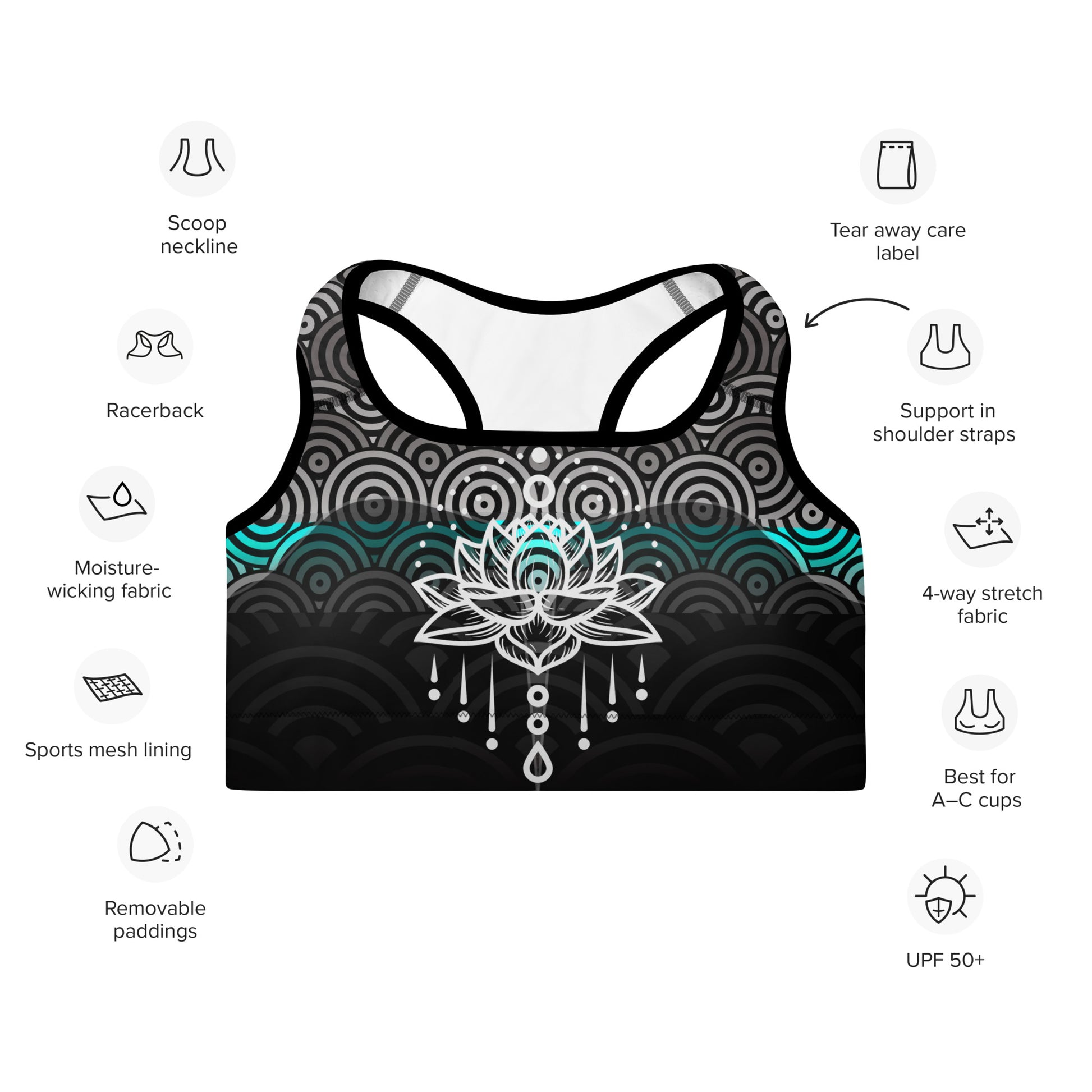 Padded Sports Bra - Tonga – Black Pearl Designs