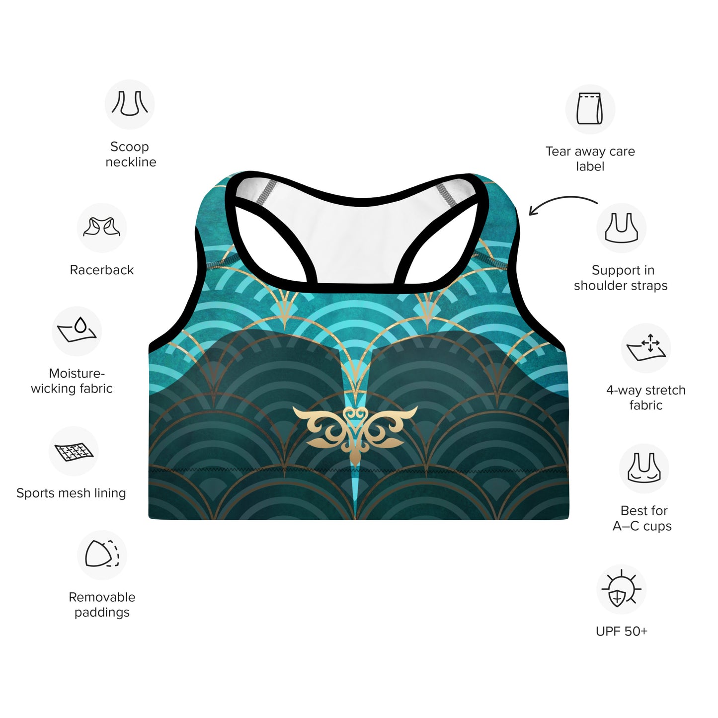 matching Set Mermaid Asia High Waisted Leggings & Padded Sports Bra Front Specs