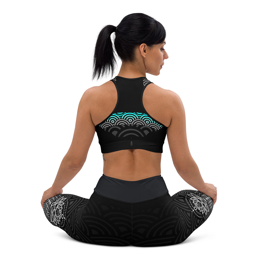 matching set Ebony High Waisted Leggings & Sports Bra Sitting Back