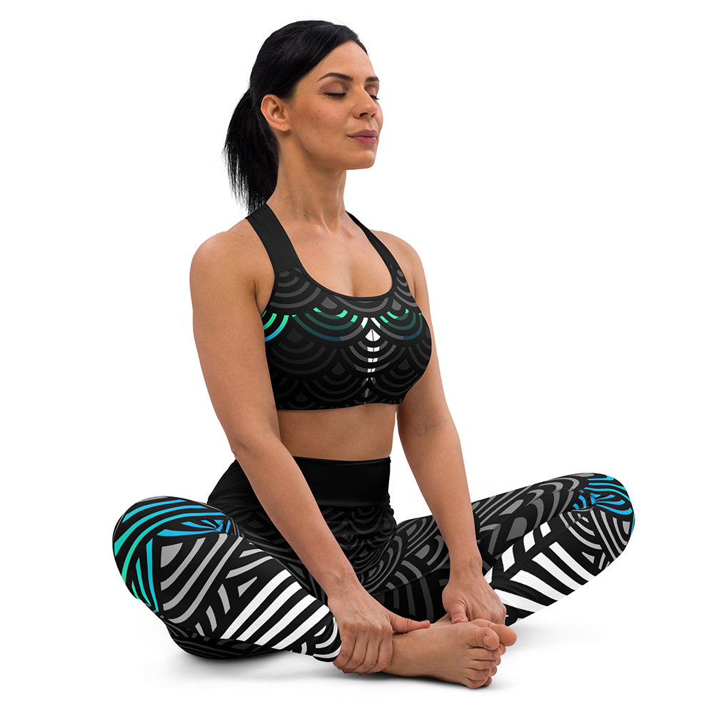 matching Set Cloud High Waisted Leggings & Sports Bra Sitting Front