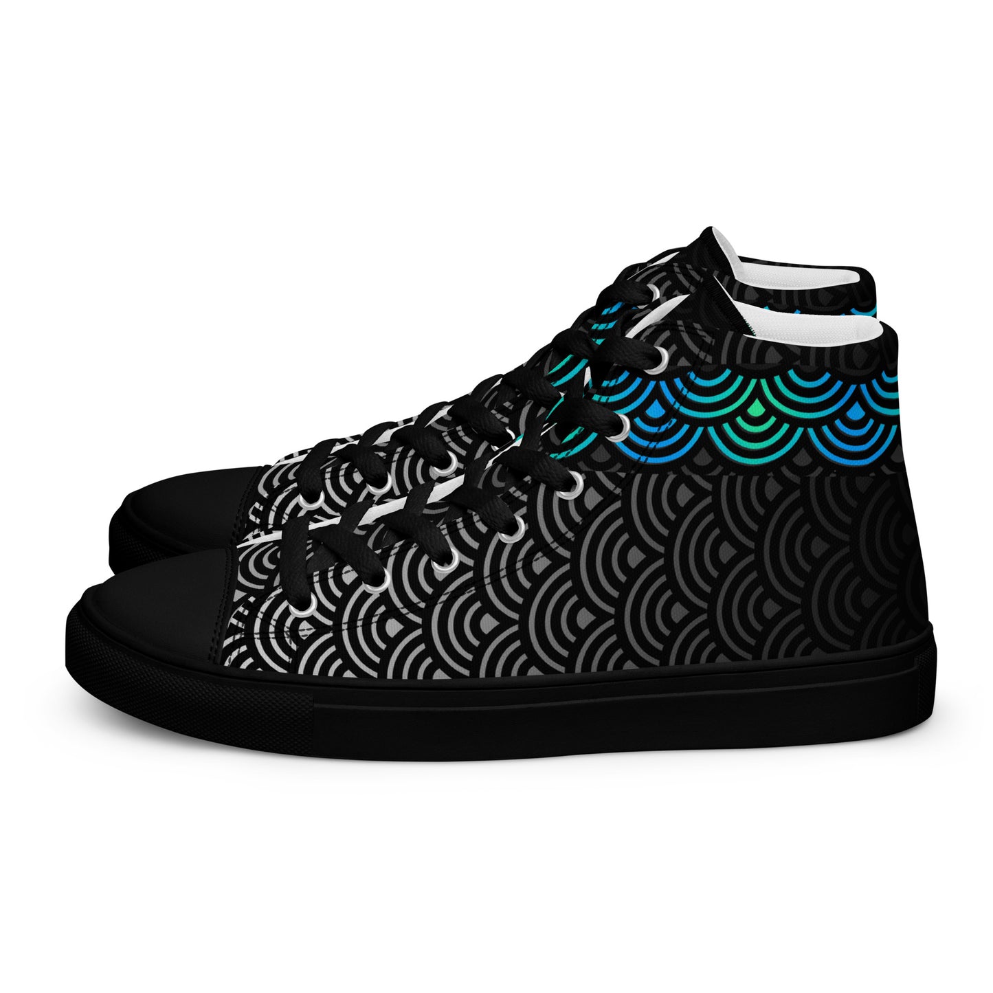 Mens High Top Canvas Shoes Japanese Waves Ebony