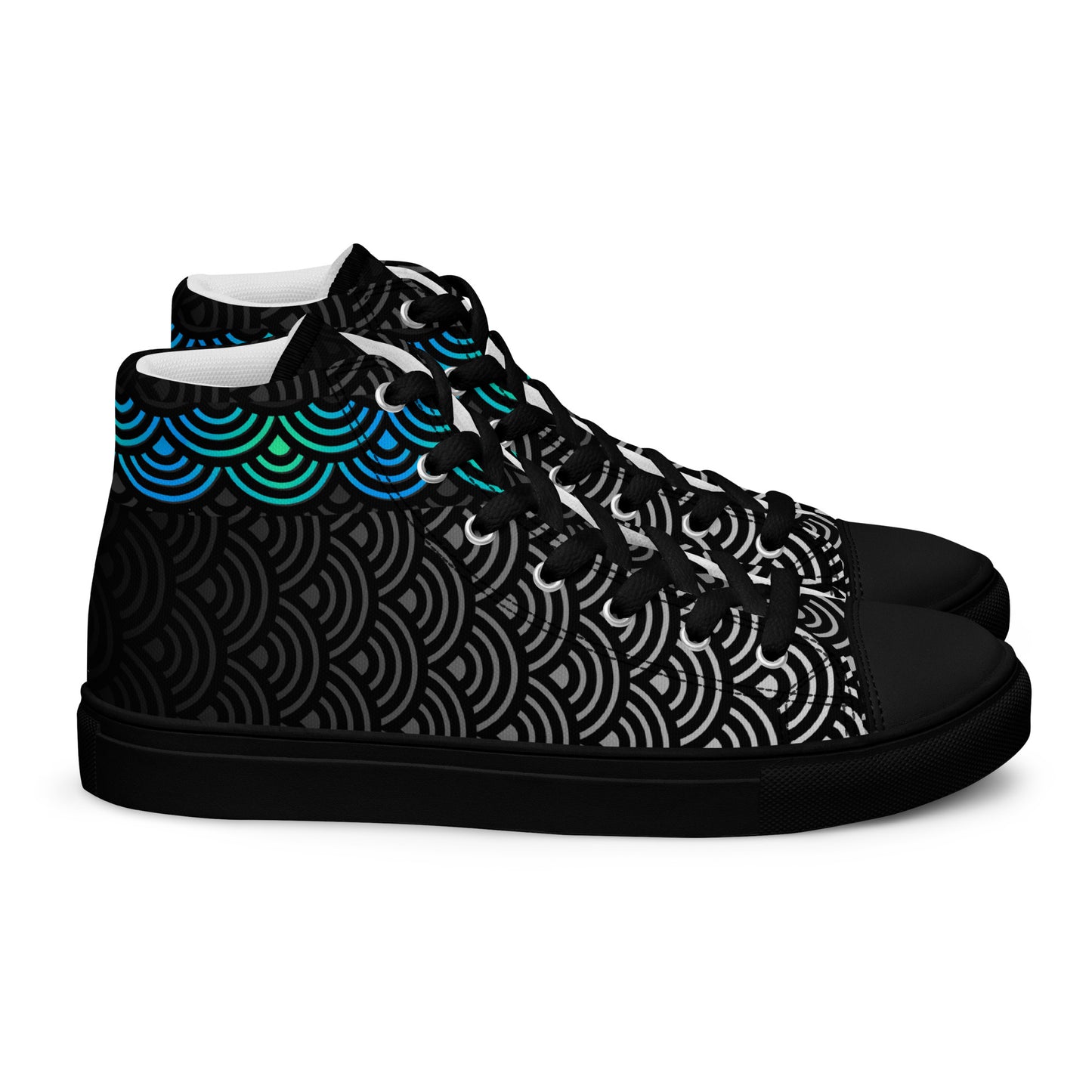 Mens High Top Canvas Shoes Japanese Waves Ebony