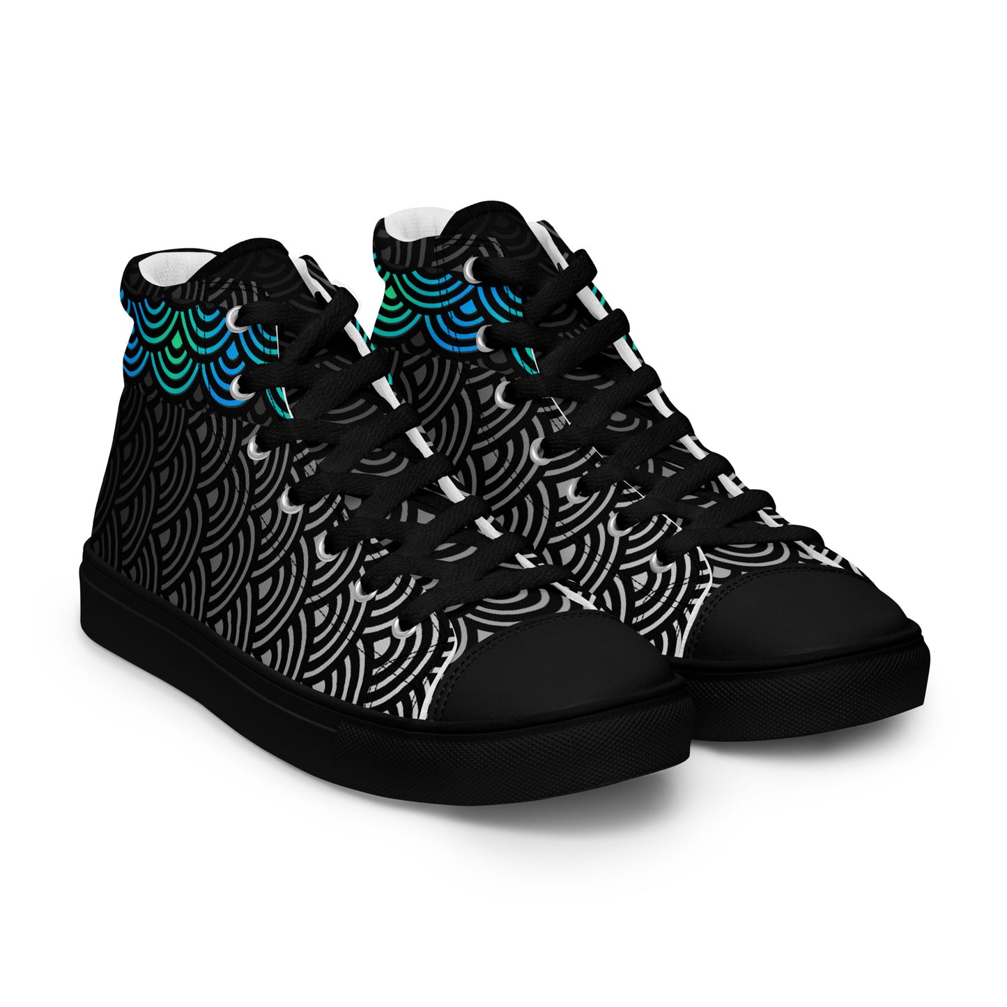 Mens High Top Canvas Shoes Japanese Waves Ebony