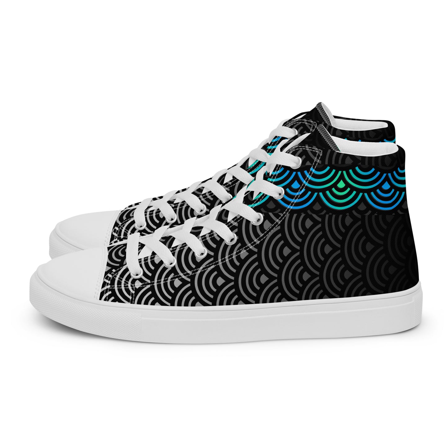 Mens High Top Canvas Shoes Japanese Waves Ebony