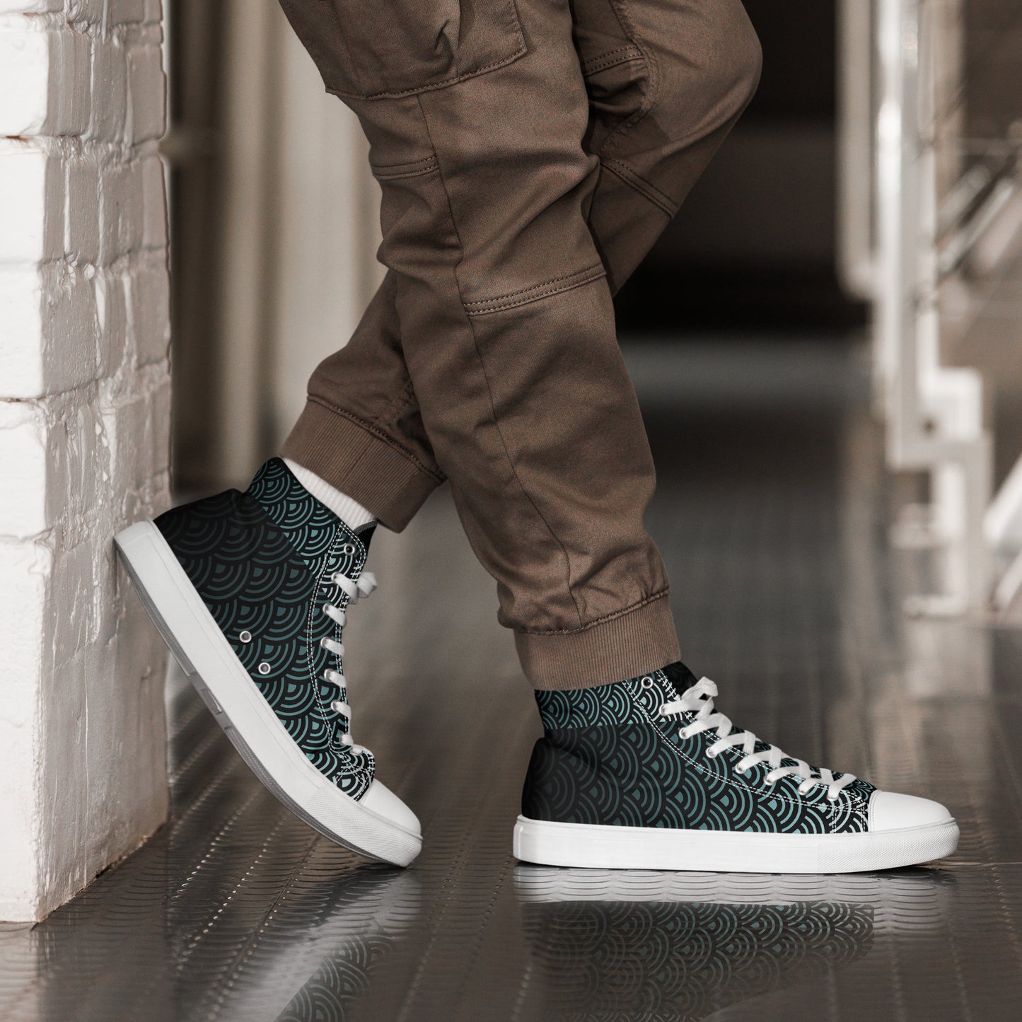 Mens High Top Canvas Shoes Japanese Waves River