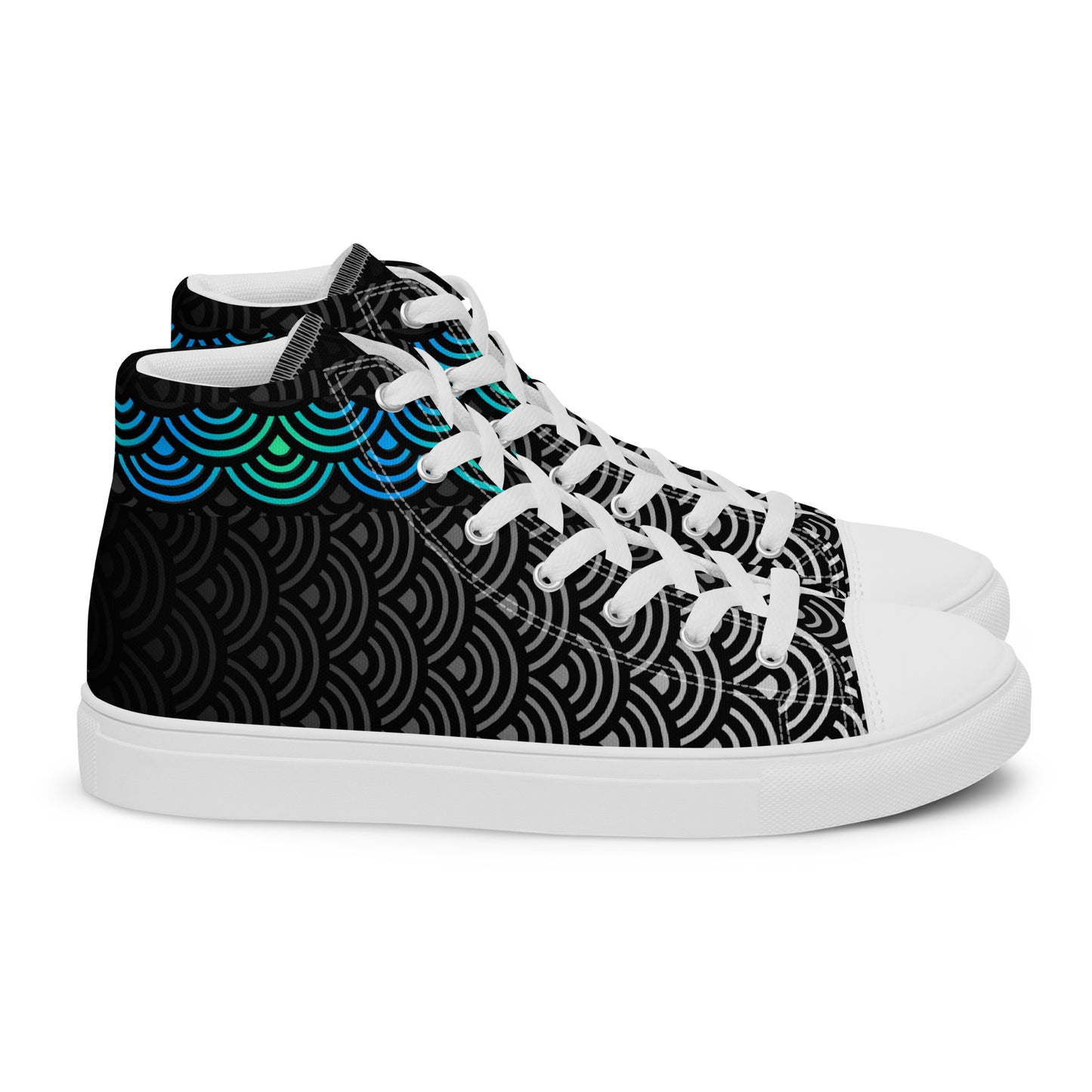 Mens High Top Canvas Shoes Japanese Waves Ebony