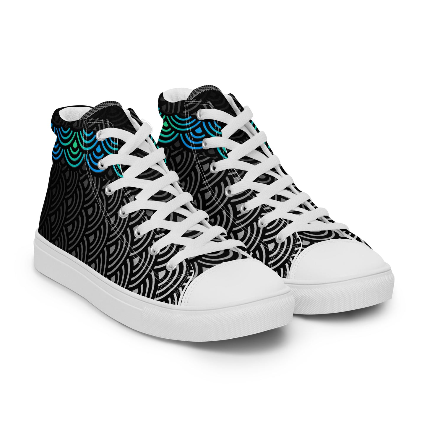 Mens High Top Canvas Shoes Japanese Waves Ebony