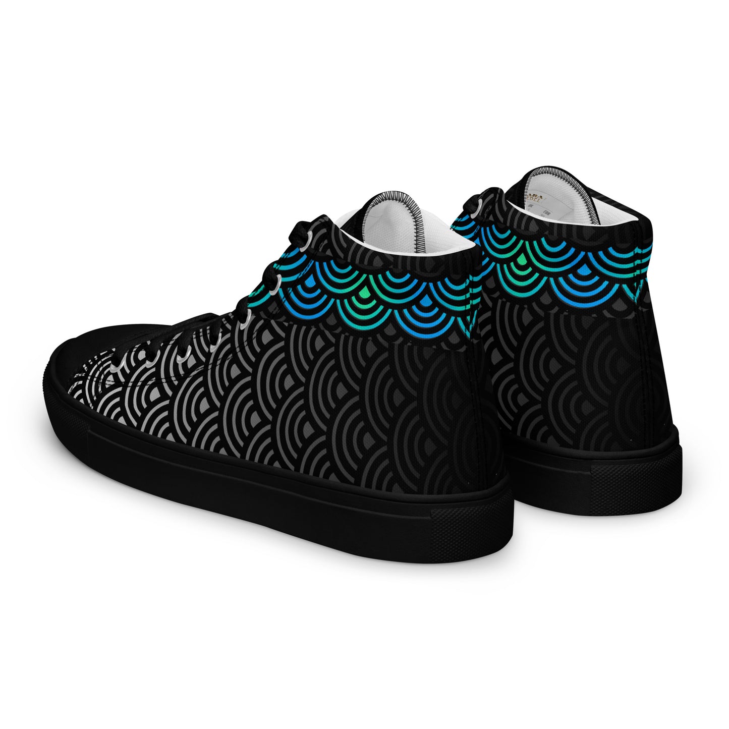 Ladies High Top Canvas Shoes Mermaid Ebony Japanese Waves