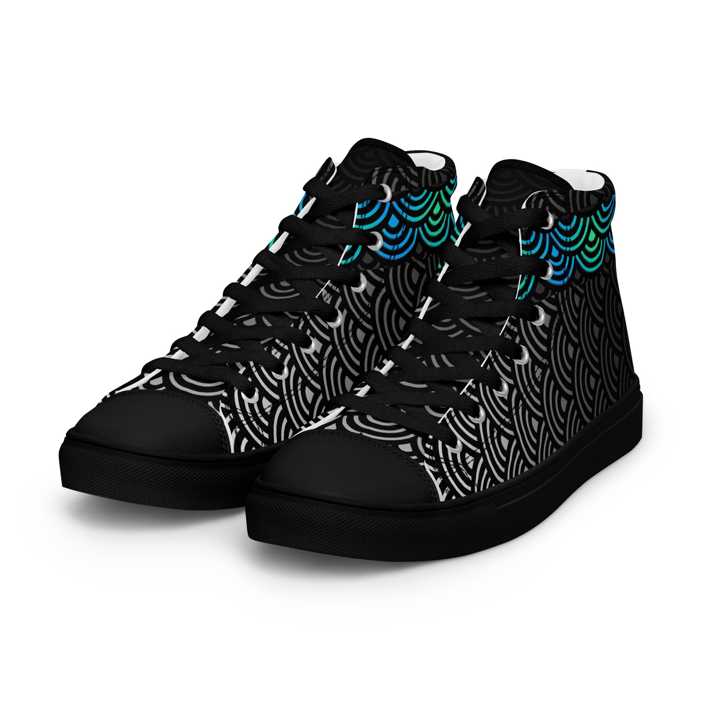 Ladies High Top Canvas Shoes Mermaid Ebony Japanese Waves