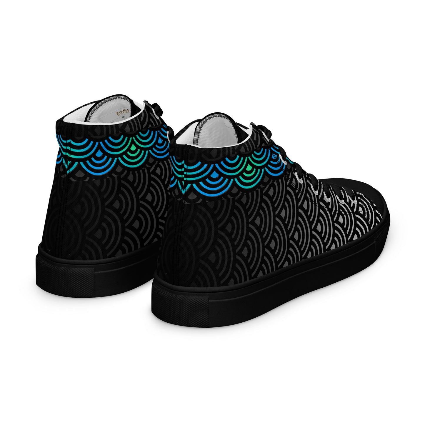 Ladies High Top Canvas Shoes Mermaid Ebony Japanese Waves