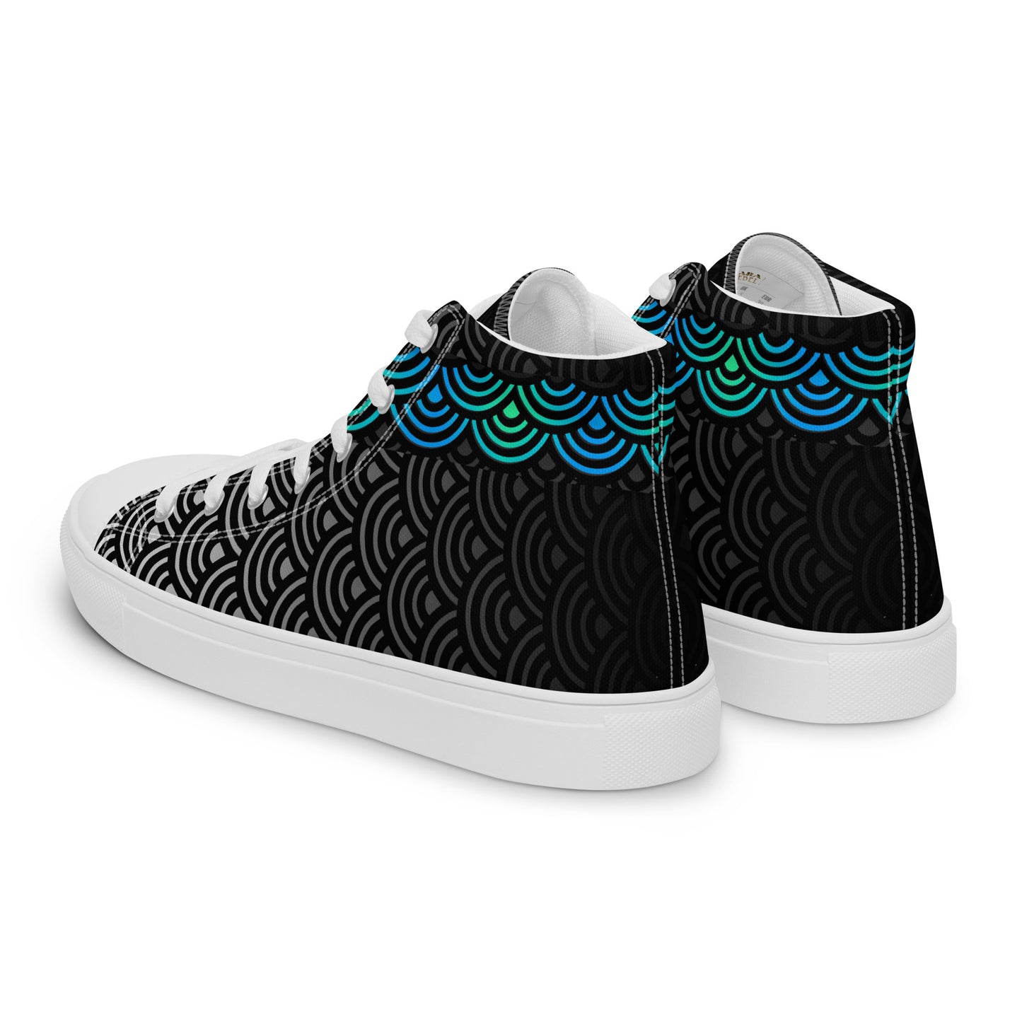 Ladies High Top Canvas Shoes Mermaid Ebony Japanese Waves