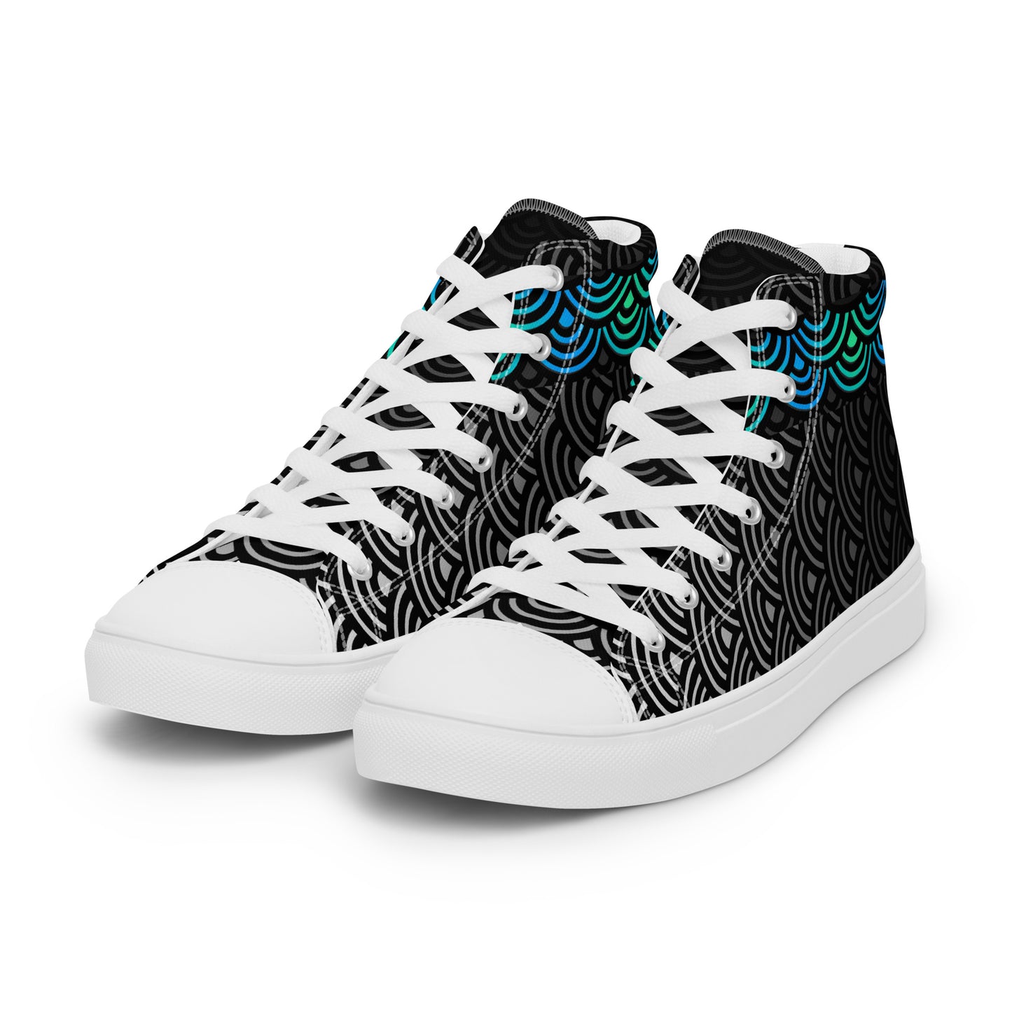 Ladies High Top Canvas Shoes Mermaid Ebony Japanese Waves