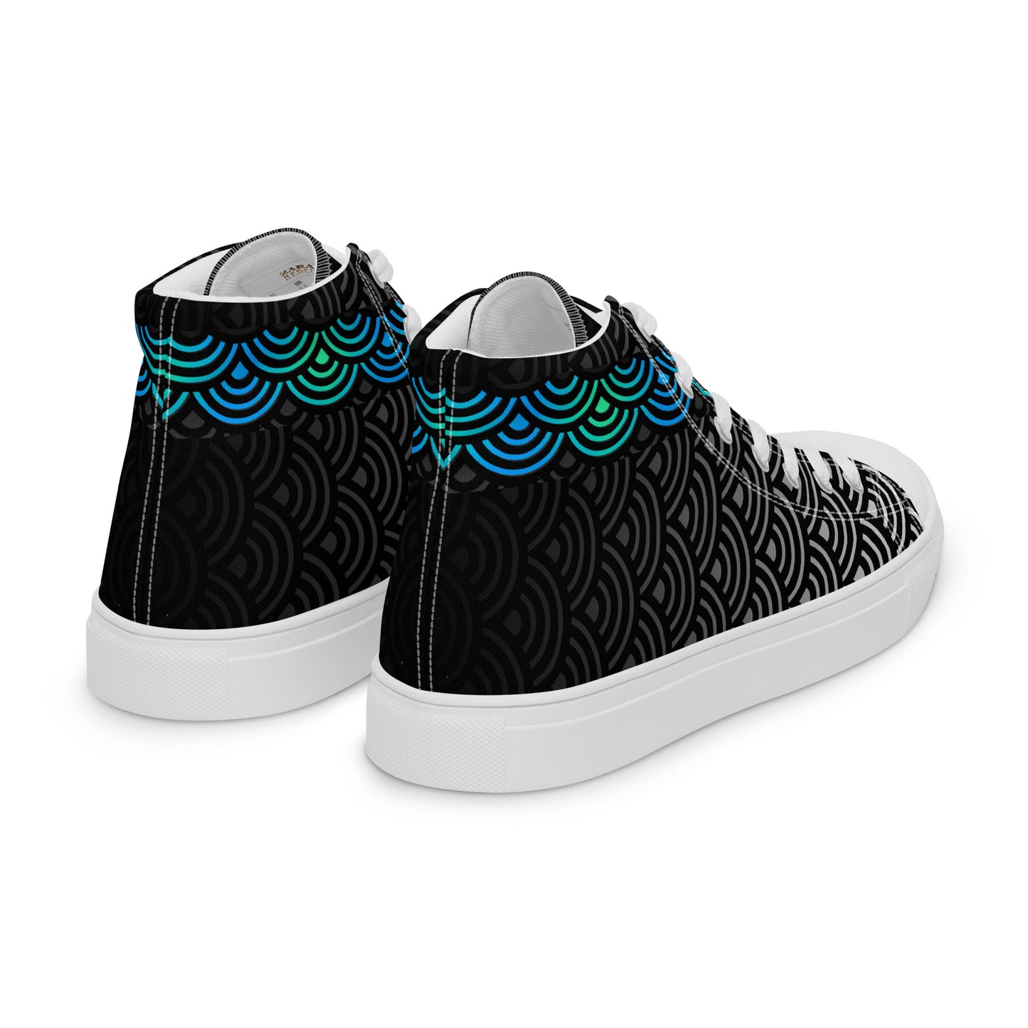 Ladies High Top Canvas Shoes Mermaid Ebony Japanese Waves