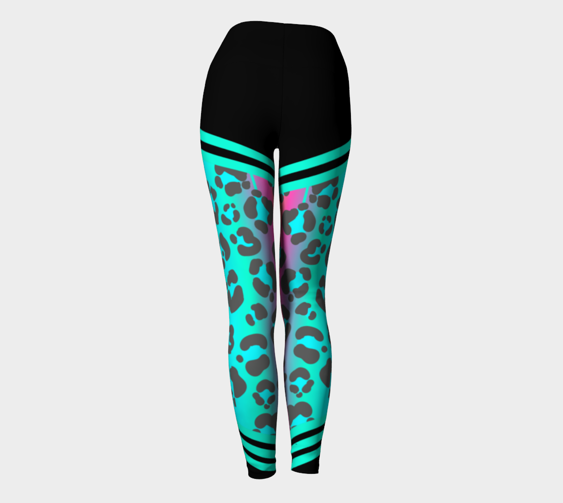 Luxury Super Wide Waist Eco Polyester Leggings Leopard Moon Aqua