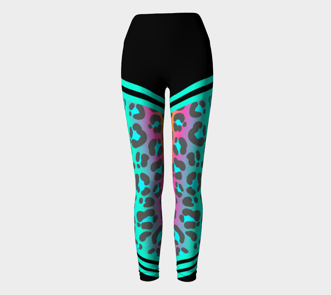 Luxury Super Wide Waist Eco Polyester Leggings Leopard Moon Aqua