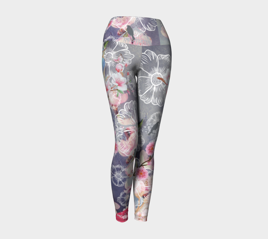 Luxury Super Wide Waist Eco Polyester Leggings Cherry blossom