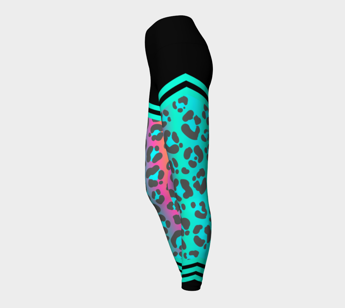 Luxury Super Wide Waist Eco Polyester Leggings Leopard Moon Aqua