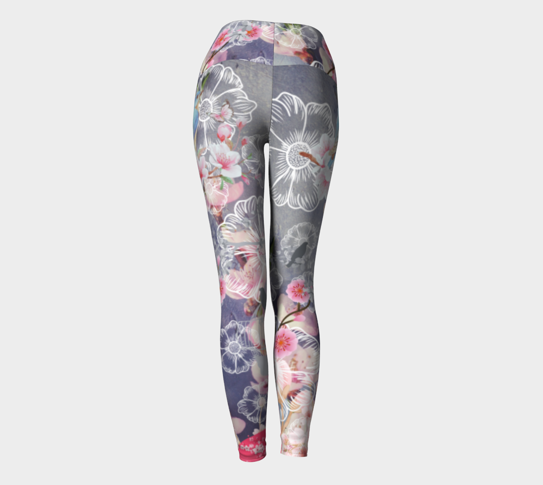 Luxury Super Wide Waist Eco Polyester Leggings Cherry blossom