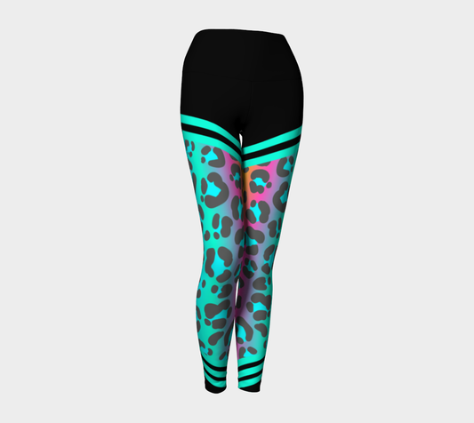 Luxury Super Wide Waist Eco Polyester Leggings Leopard Moon Aqua